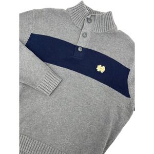 Gold Notre Dame Fighting Irish Mens Large Grey Navy Blue Button Pullover Sweater